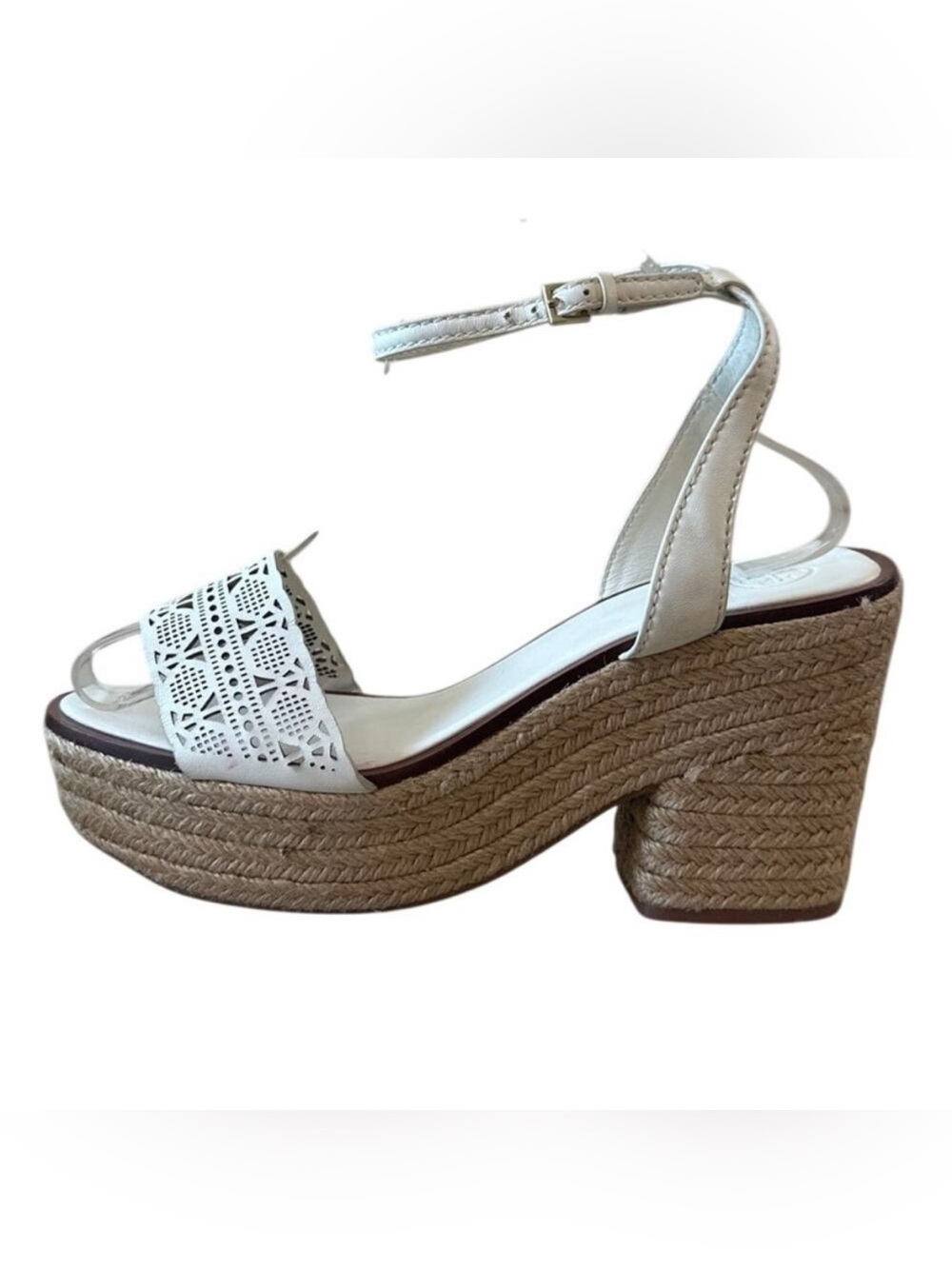 Tory Burch Roselle Platform Espadrille Wedges White Leather 10
